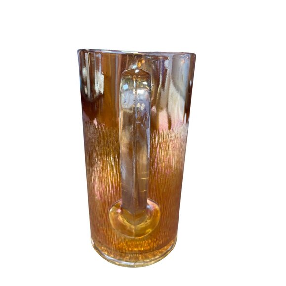 Vintage Amber Marigold Carnival Glass Pitcher With Textured Finish SKU 9319 - Picture 4 of 10